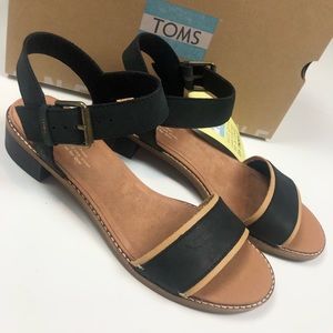 Toms Camilla Leather Sandal Black & Tan 9.5